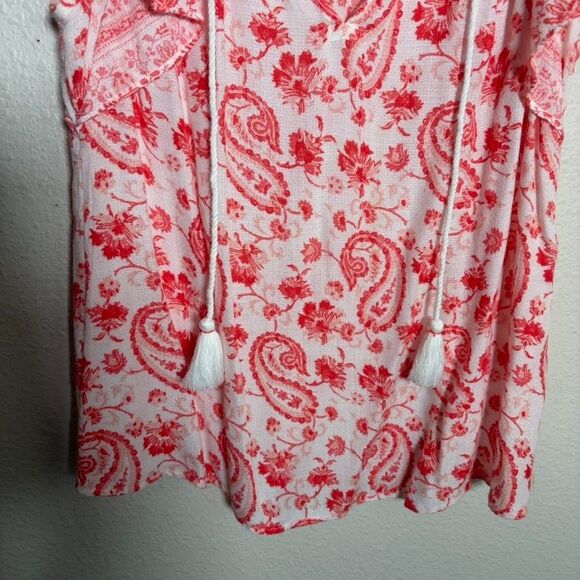 Lucky Brand Blouse Women's Small Pink Paisley V-Neck Ruffle Boho Shirt Top - Picture 3 of 8